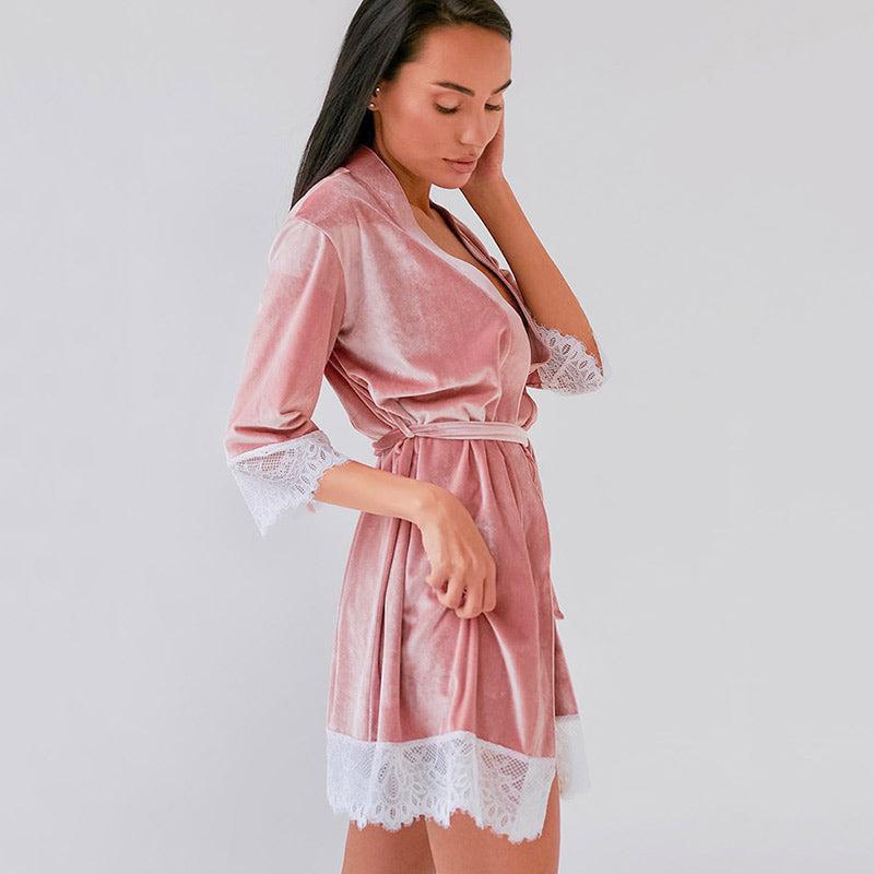 Kimono Femme Rose Poudré Velouté