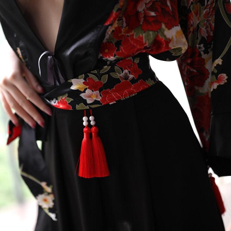 Kimono Japonais Traditionnel Court Femme Noir