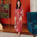 Peignoir Kimono Rouge Fleuri