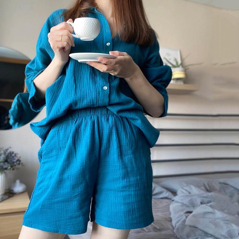 Pyjama Femme Bleu Canard Coton