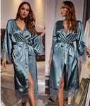 Robe de Chambre en Satin Femme Bleu