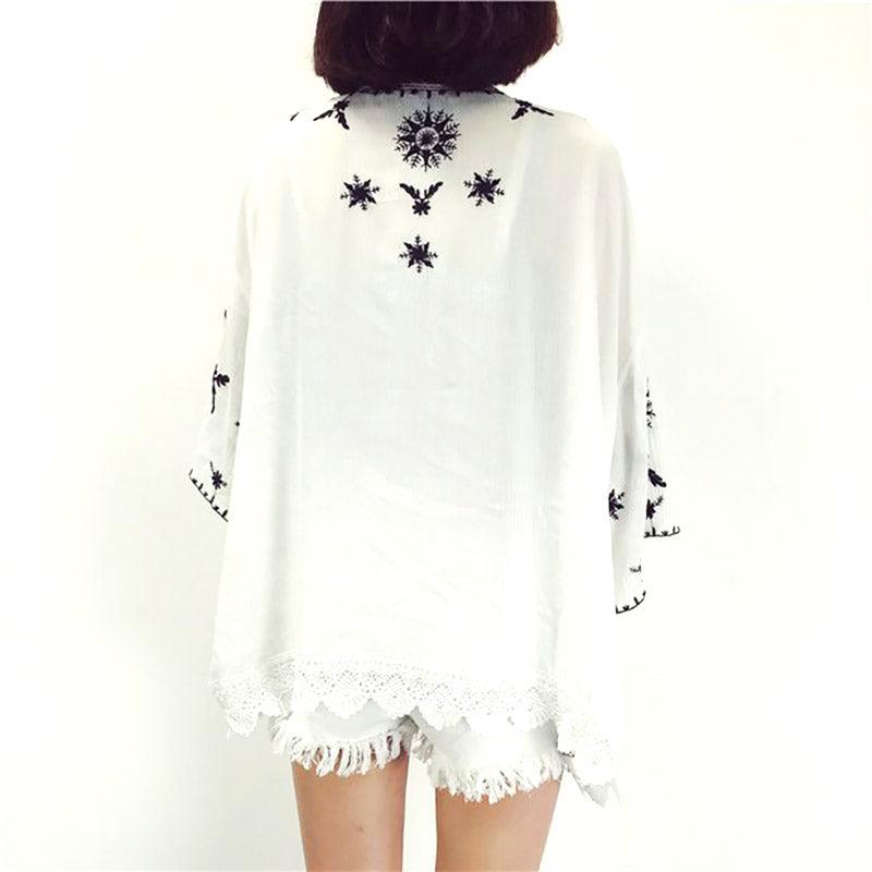 Veste Kimono Dentelle Blanc