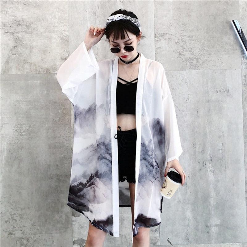 Veste Kimono Japonais Femme Kasumi Blanc