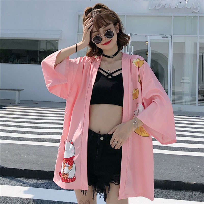 Veste Kimono Japonais Rose Design