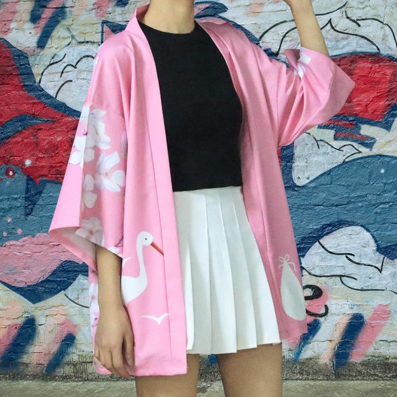 Veste Kimono Japonaise Rose Design
