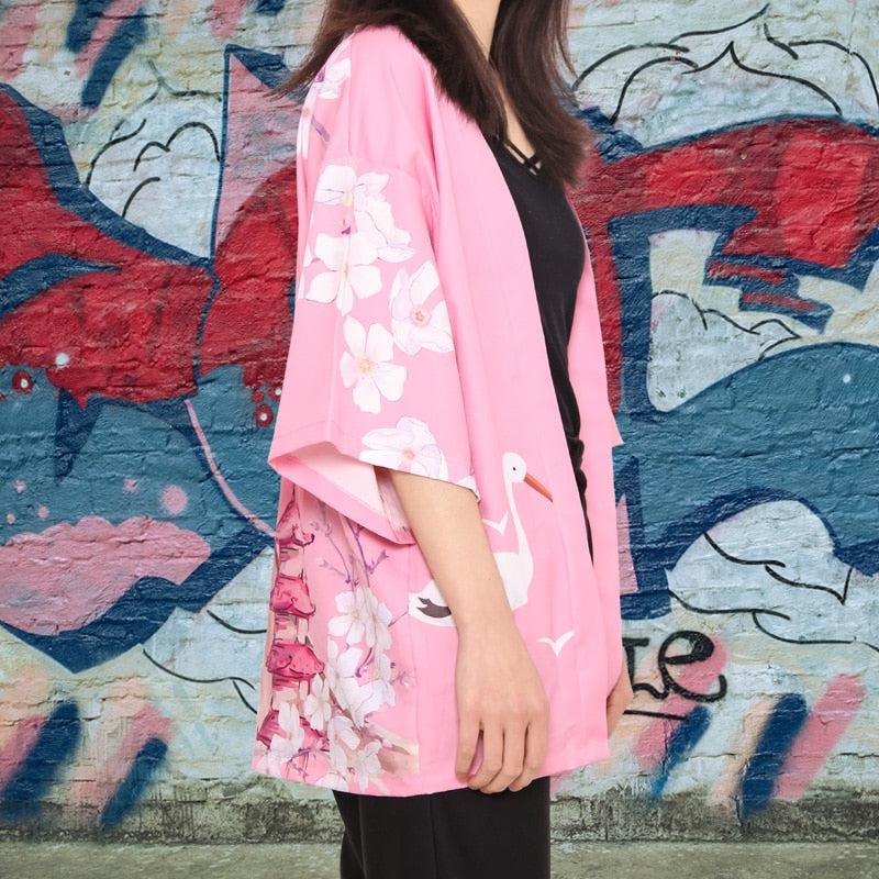 Veste Kimono Japonaise Rose Japonais
