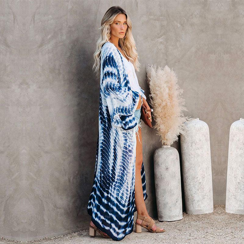 Veste Kimono Longue Bleue Stylé
