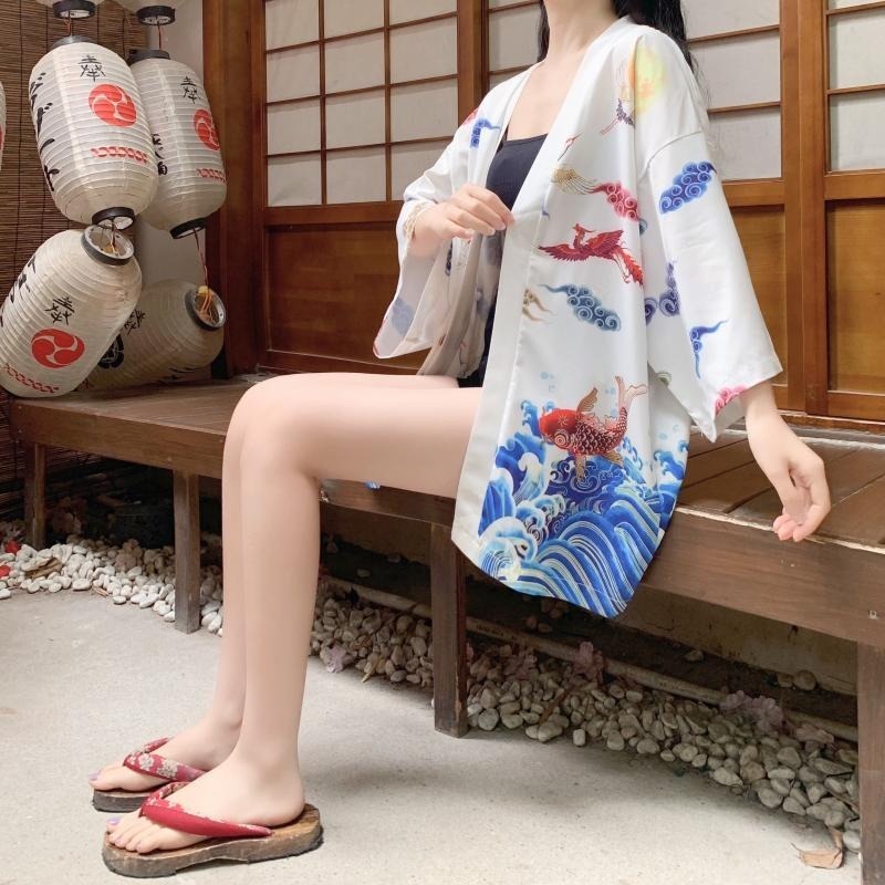 Veste Kimono Vintage Blanc Ciel